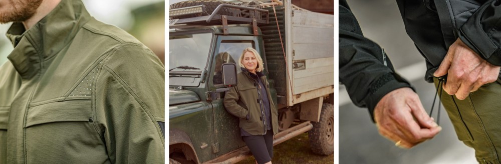 Pārliecinoša, kvalitatīva Kramp 4 Way Stretch darba jaka sūnu zaļā vai melnā krāsā